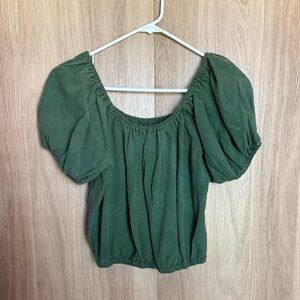 Honeydove vintage green crop puff sleeve
